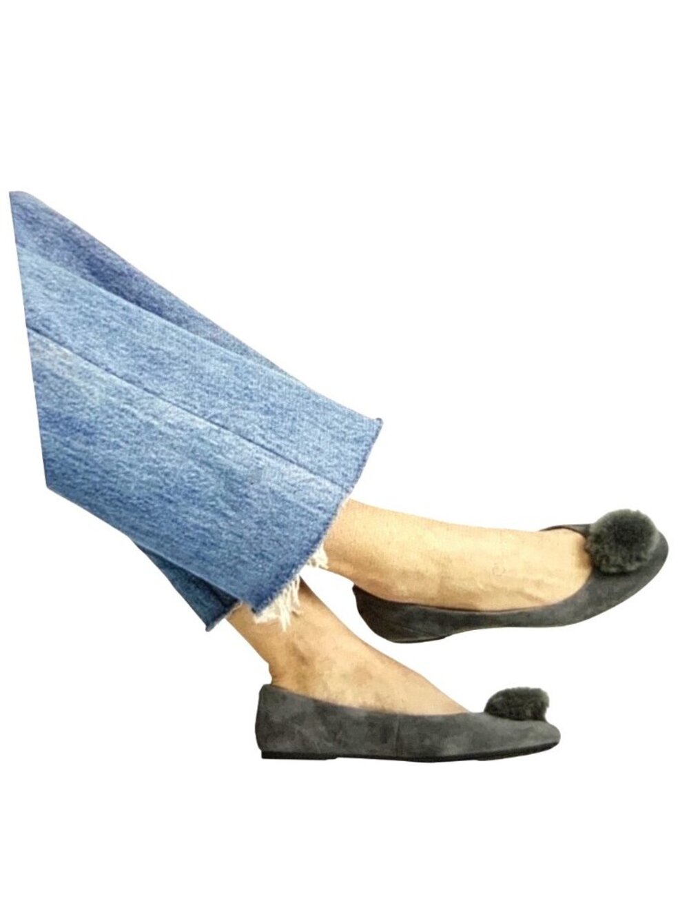 Michael Kors Gray Suede Ballet Flats with fluffy Pom-Poms Size 7.5